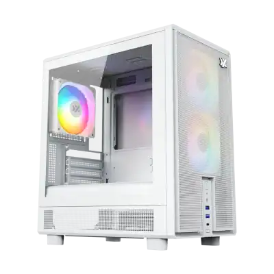 boitier pc micro atx xyz atom rgb blanc panneau vitré